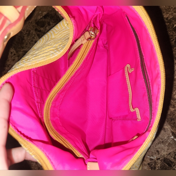 DOONEY & BOURKE Yellow Fabric Hobo Handbag Purse - Picture 7 of 11